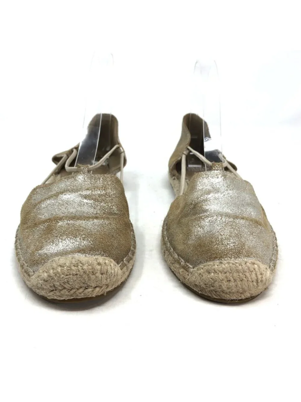Eileen Fisher Shoes Womens 7 Lee Beige Shimmer Metallic Suede Espadrille Flats*